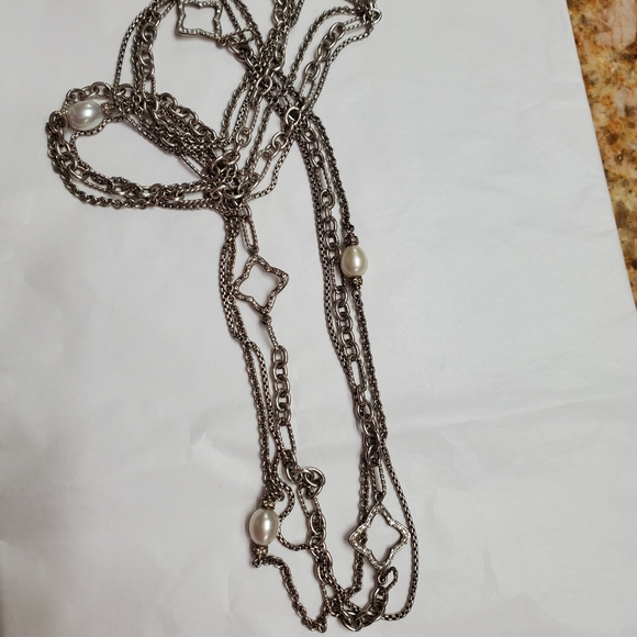 David Yurman Quatrefoil Pearl and Diamond Multistrand Necklace - Picture 4 of 5